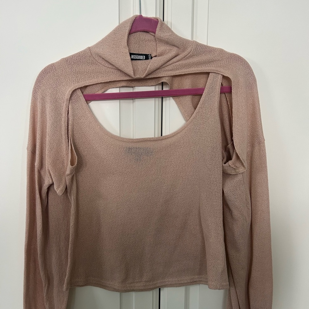 Missguided Nude Tank Top with Long Sleeve Mock Neck